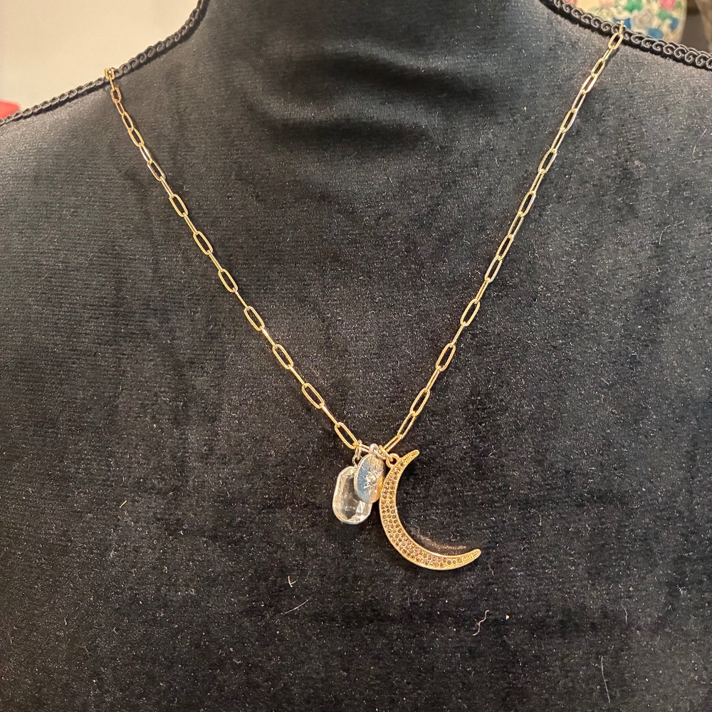 Gold-Tone Crescent Moon Charm Necklace